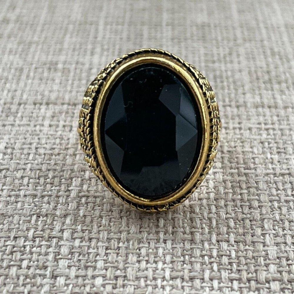 Fashion Men Rings Black Crystal Gold Tone Fancy Ring Jewelry Unisex Size 8 - Picture 9 of 11